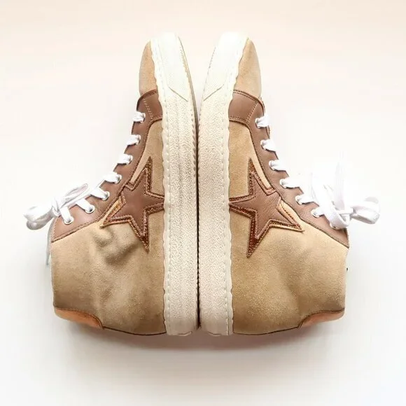 The Shoe Box Beige Suede & Brown Leather High Top Sneakers Lace-up w Star 8.5 - Picture 11 of 16